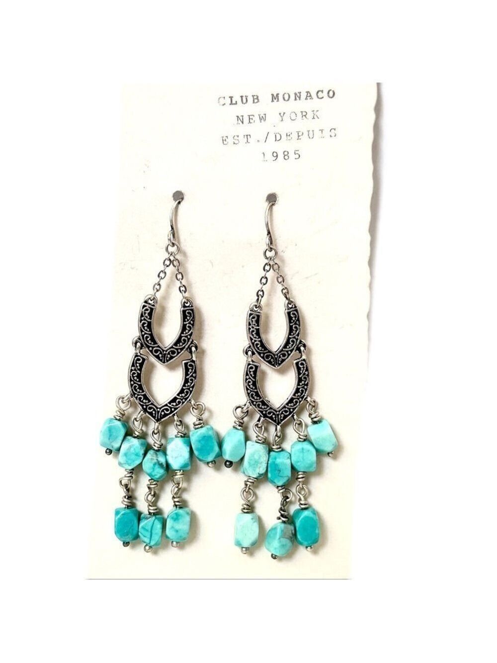 CLUB MONACO Western Style Silver & Turquoise Chendalier Earrings | NWT
